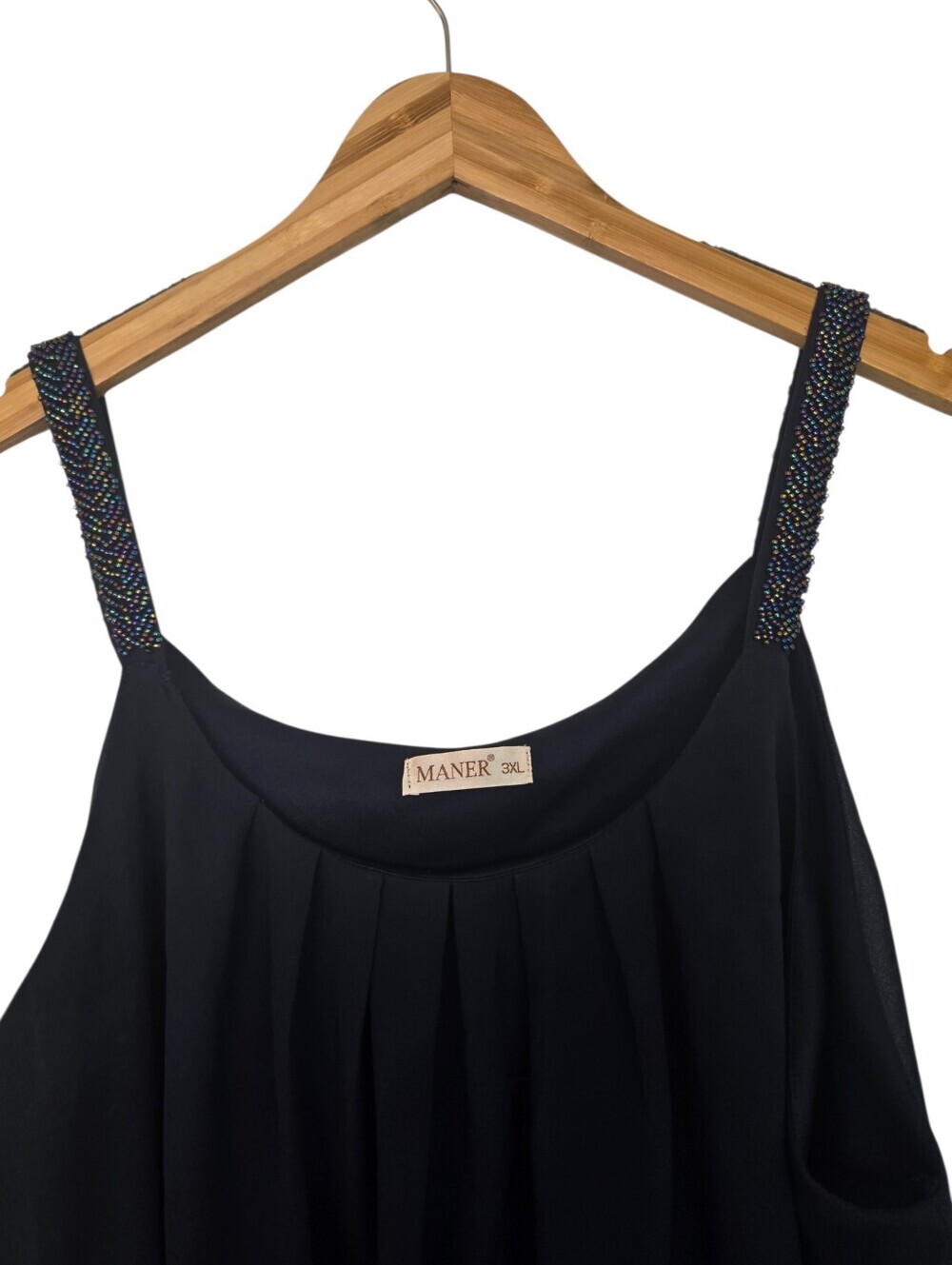 💙 MANER Navy Beaded Strap Chiffon Tank Top Plus Size 3XL - Picture 4 of 6